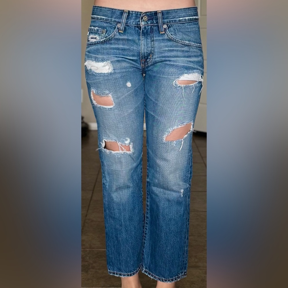 AG Low Rise Distressed Wide Leg Crop Denim Jeans 26